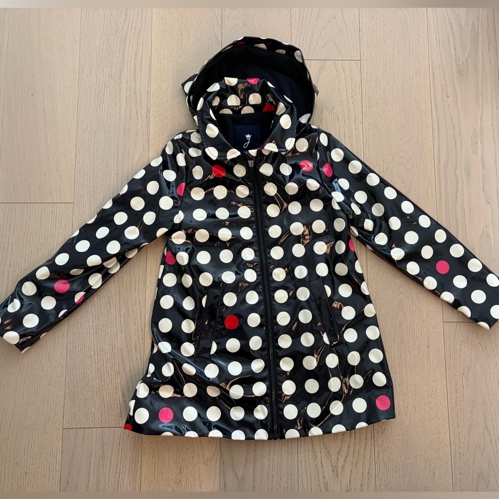 Jacadi Black Polka Dot Hooded Raincoat with White and Red Dots
